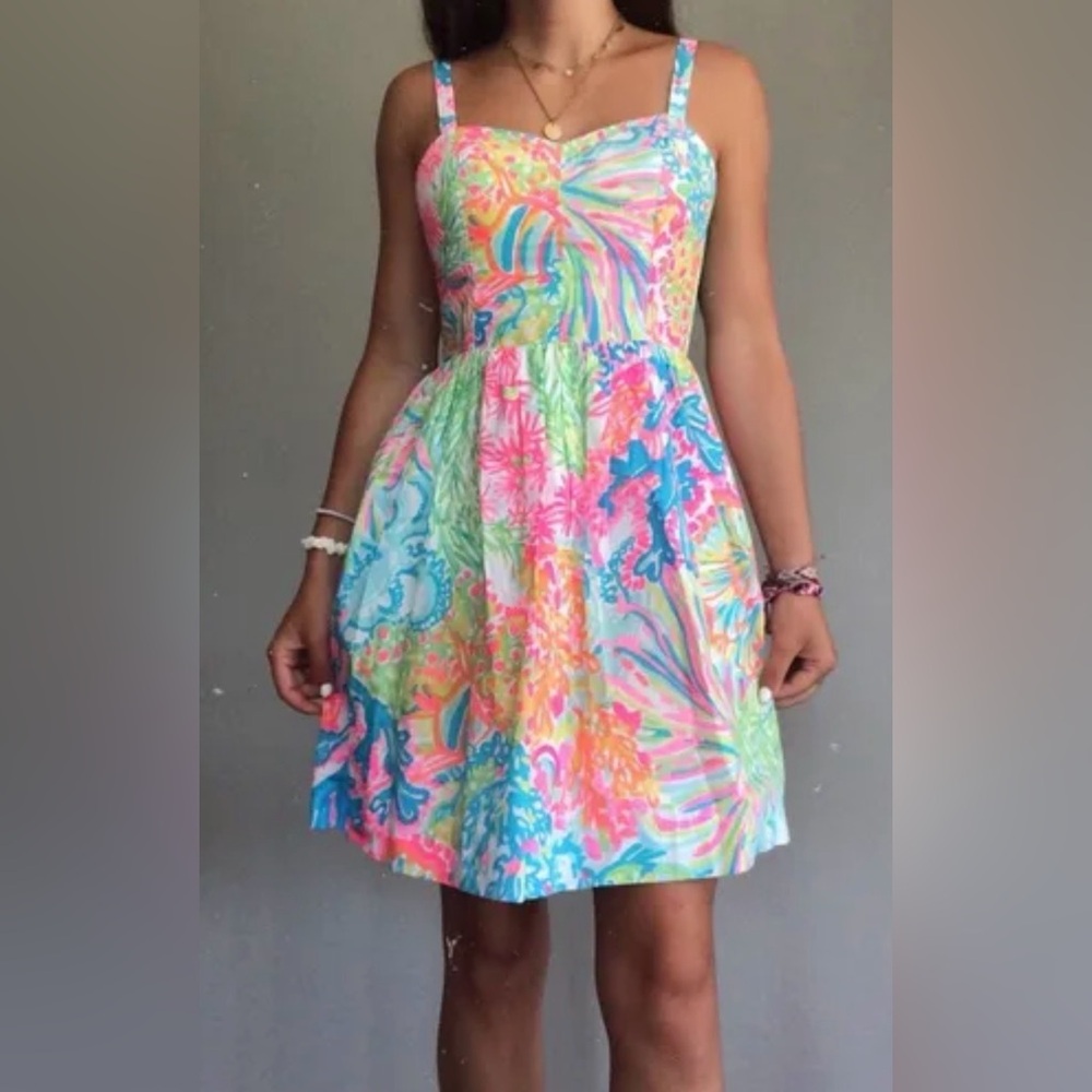Lilly Pulitzer Ardleigh Lovers Coral Size 0 XS Bright Multicolor Floral Neon EUC